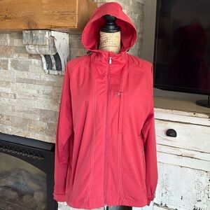 Royal Robbins red cinch hood zip closure windbreaker spring jacket lightweight